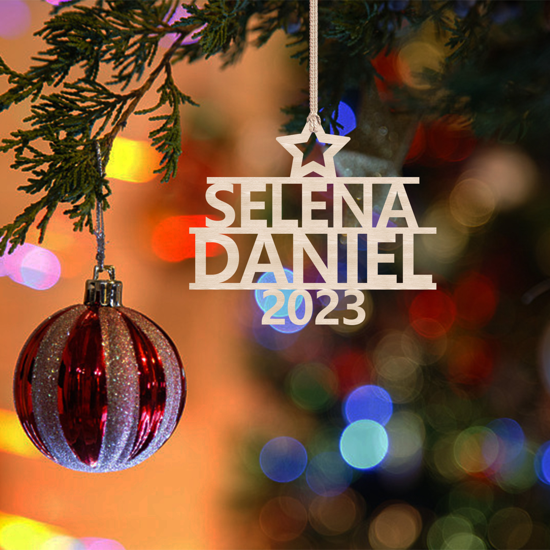 2 Names - Personalised Christmas Tree Ornaments Customised Name Xmas Wooden Decor Gifts for Family Friends-Jessemade AU