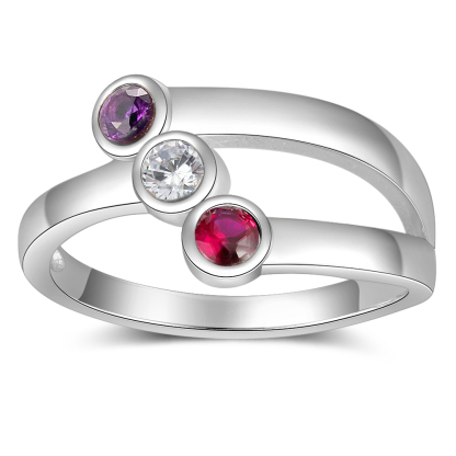 Personalised Ring With 3 Birthstones Engraved Names Ring Gift For Women-Jessemade AU