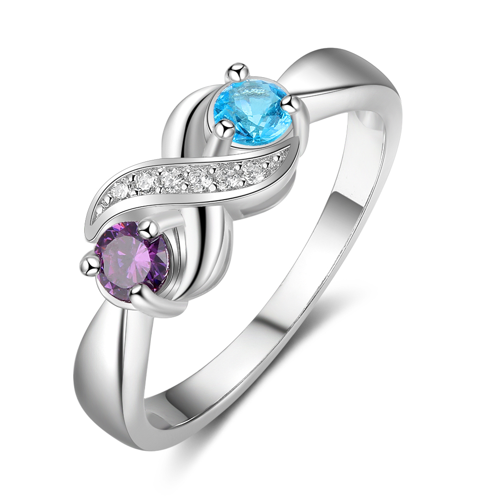 Family Ring Promise Ring Personalised 2 Birthstones Ring With Names Gifts for Her-Jessemade AU