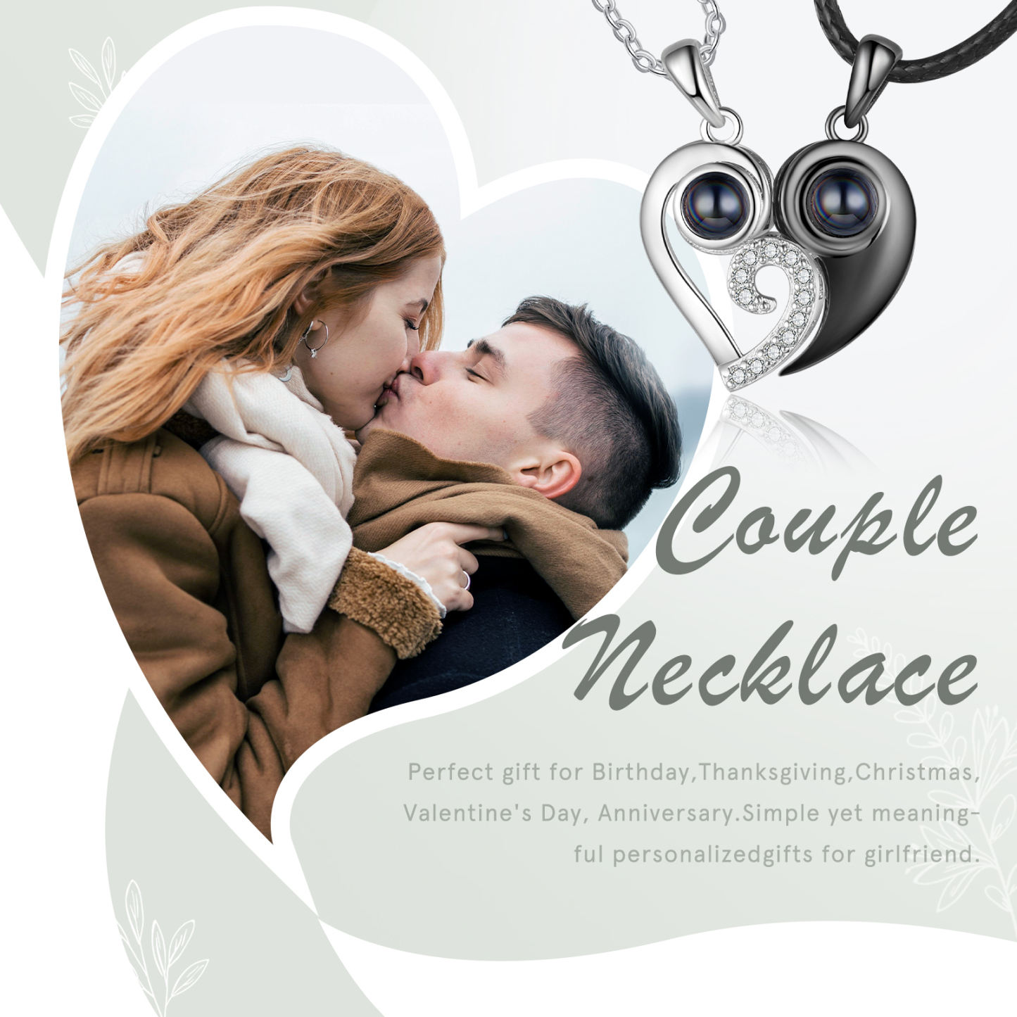 Personalised Heart Couple Necklace Set Custom Photo Projection Necklace Romantic Gifts For Him/Her-Jessemade AU