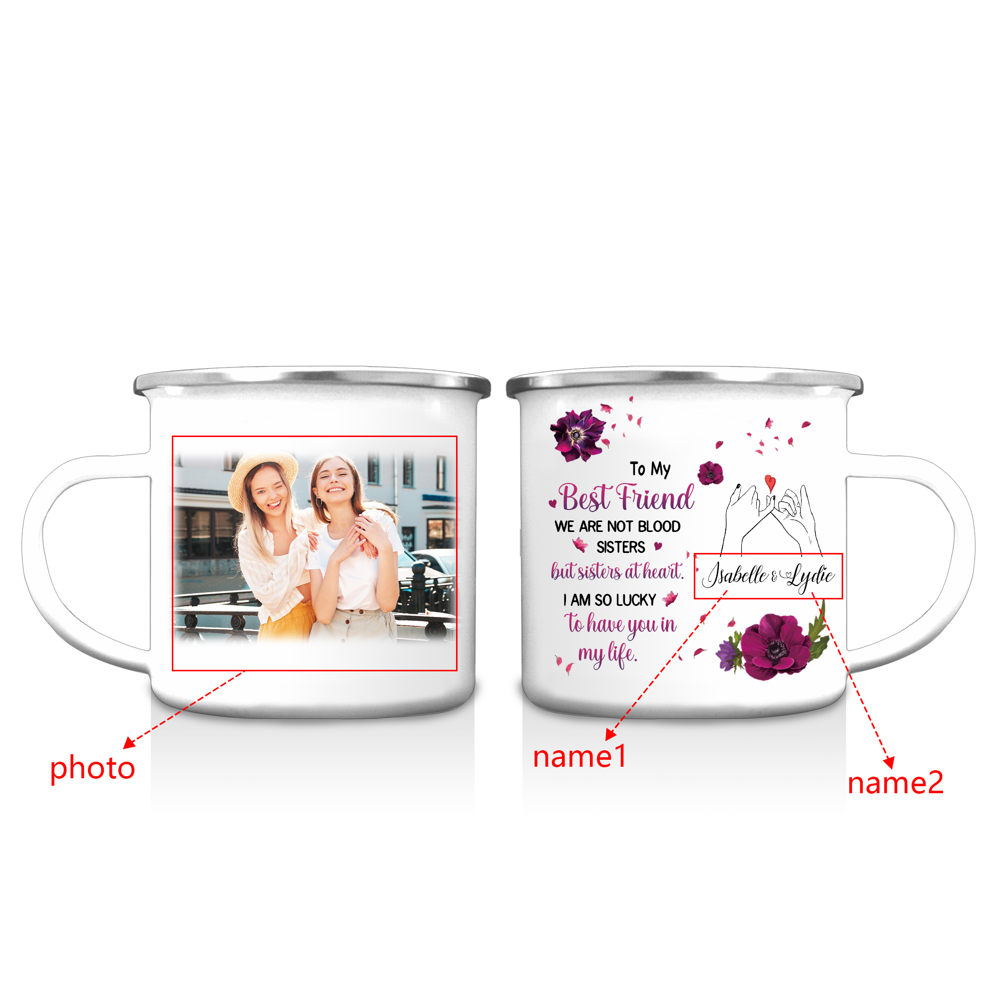 To My Best Friend Photo Mugs Customised 2 Names Enamel Cup Violets Mug - I Am So Lucky To Have You In My Life-Jessemade AU