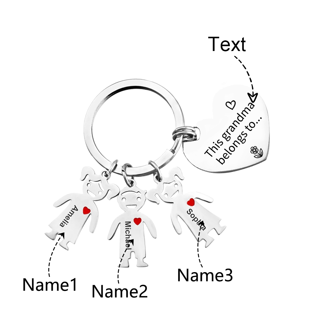 Personalised Keychain with Kid Charm Engraved 3 Names Family Keychain for Grandma-Jessemade AU