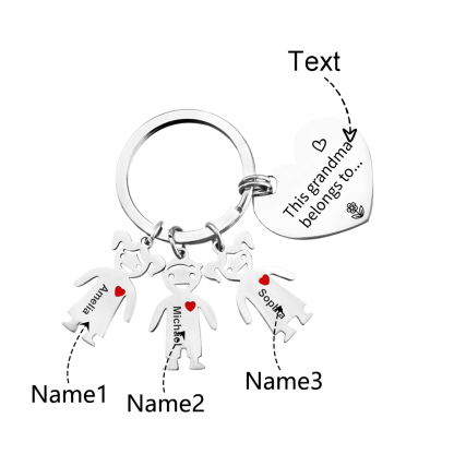 Personalised Keychain with Kid Charm Engraved 3 Names Family Keychain for Grandma-Jessemade AU