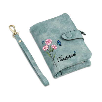 Personalised Women's Leather Wallet Custom Birthday Flower & Name & Photo Wallet Gift for Her