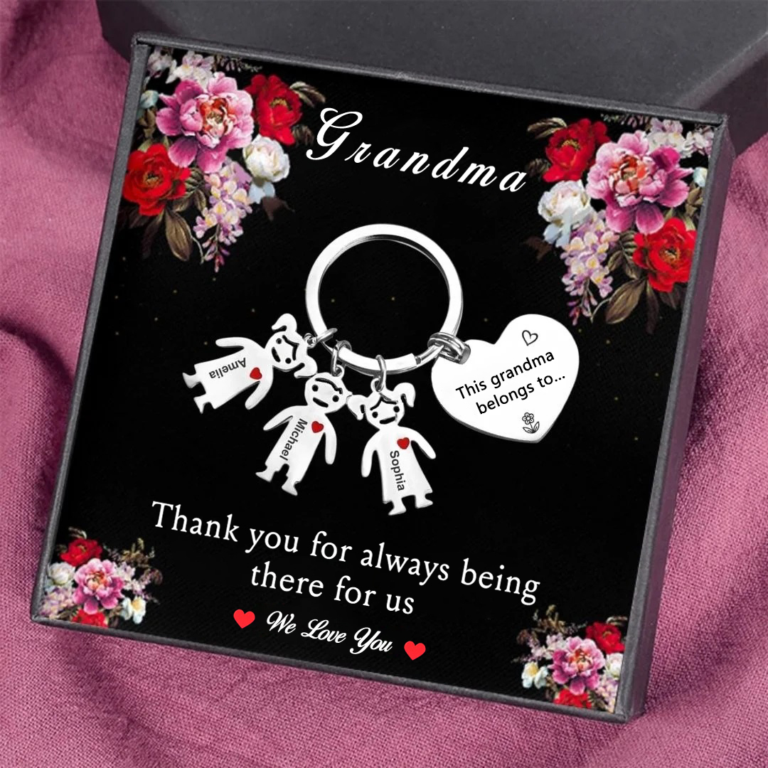 Personalised Keychain with Kid Charm Engraved 3 Names Family Keychain for Grandma-Jessemade AU