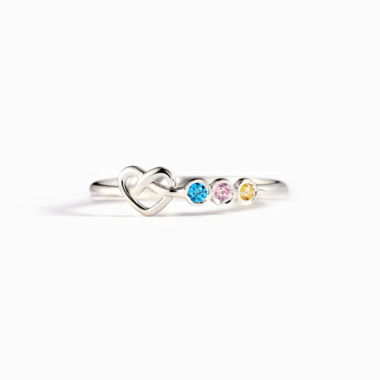Family Ring Personalised 3 Birthstones Heart Knot Ring Band-Jessemade AU