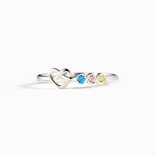 Family Ring Personalised 3 Birthstones Heart Knot Ring Band-Jessemade AU