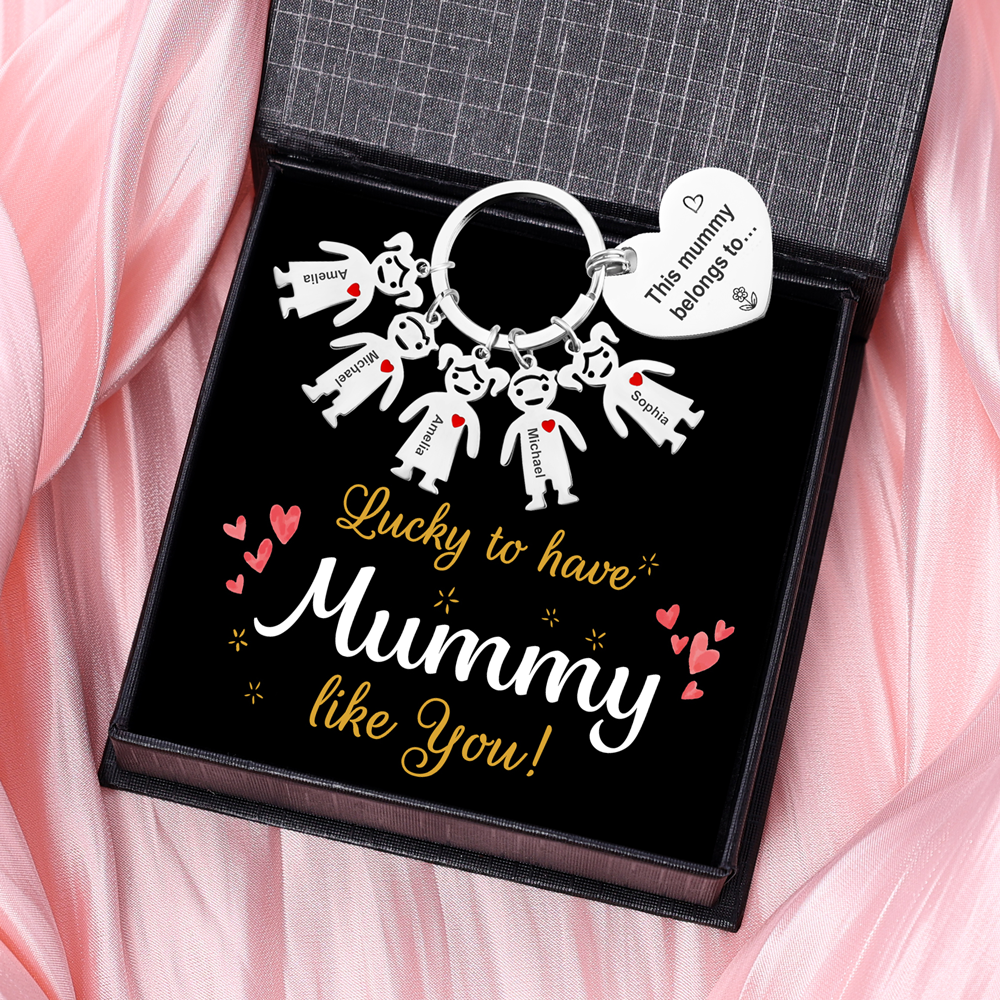 Personalised Heart Keychain With Engraved 5 Kid's Names Charms "This Mummy Belongs to" Mother's Day Gifts For Mum-Jessemade AU