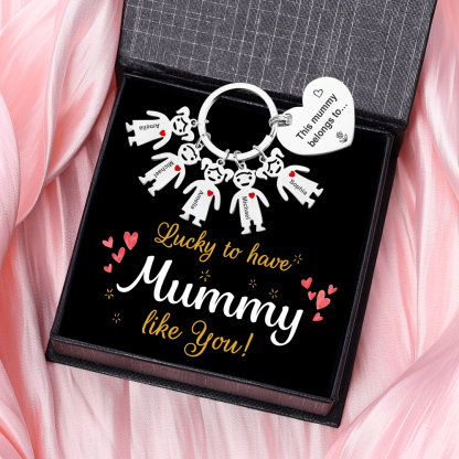 Personalised Heart Keychain With Engraved 5 Kid's Names Charms "This Mummy Belongs to" Mother's Day Gifts For Mum-Jessemade AU