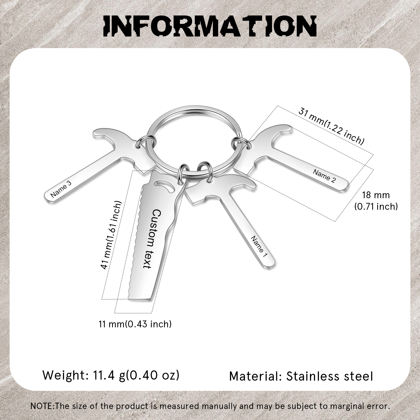 Father's Day Gifts Tool Keychain Personalised 3 Names Stainless Steel Keyring For Him-Jessemade AU