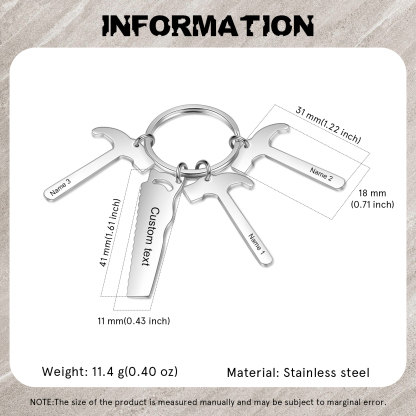 Father's Day Gifts Tool Keychain Personalised 3 Names Stainless Steel Keyring For Him-Jessemade AU