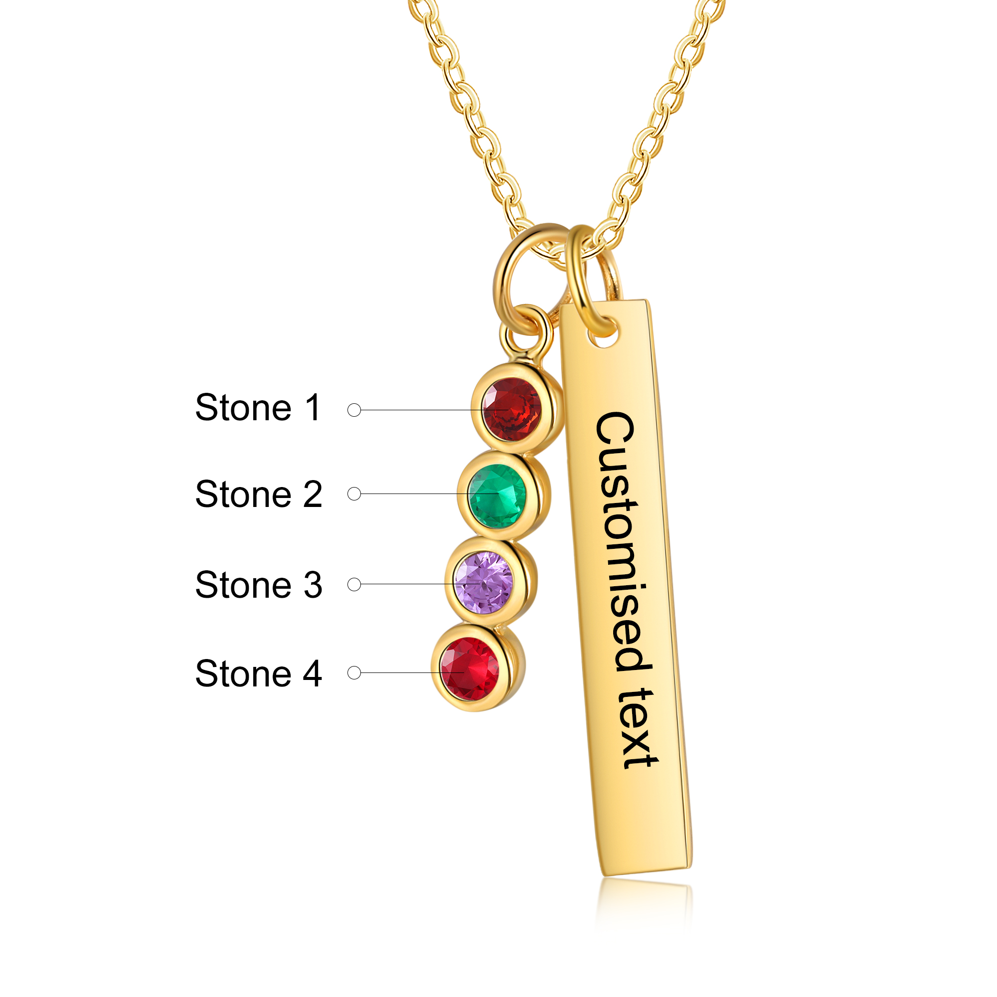 Personalised Bar Pendant Necklace Custom 4 Birthstones & 1 Text Necklace Birthday Gift for Her-Jessemade AU