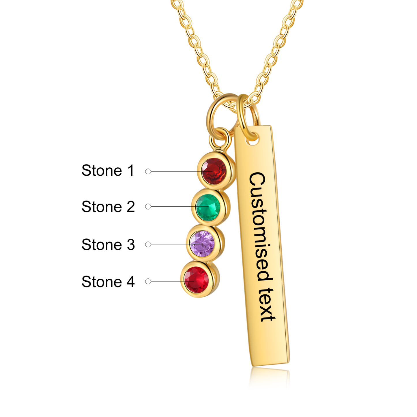 Personalised Bar Pendant Necklace Custom 4 Birthstones & 1 Text Necklace Birthday Gift for Her-Jessemade AU