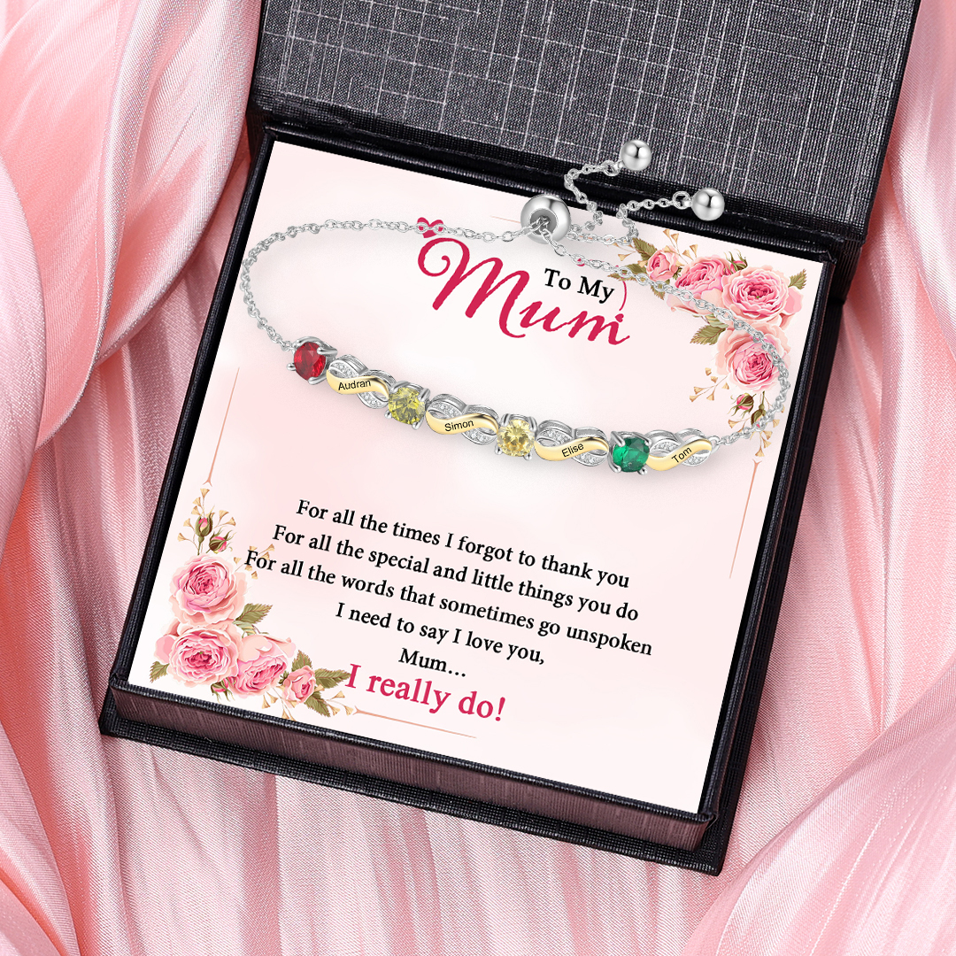 4 Names - Personalised Infinity Bracelet Custom Names & Birthstones Family Bracelet Gifts For Mother-Jessemade AU
