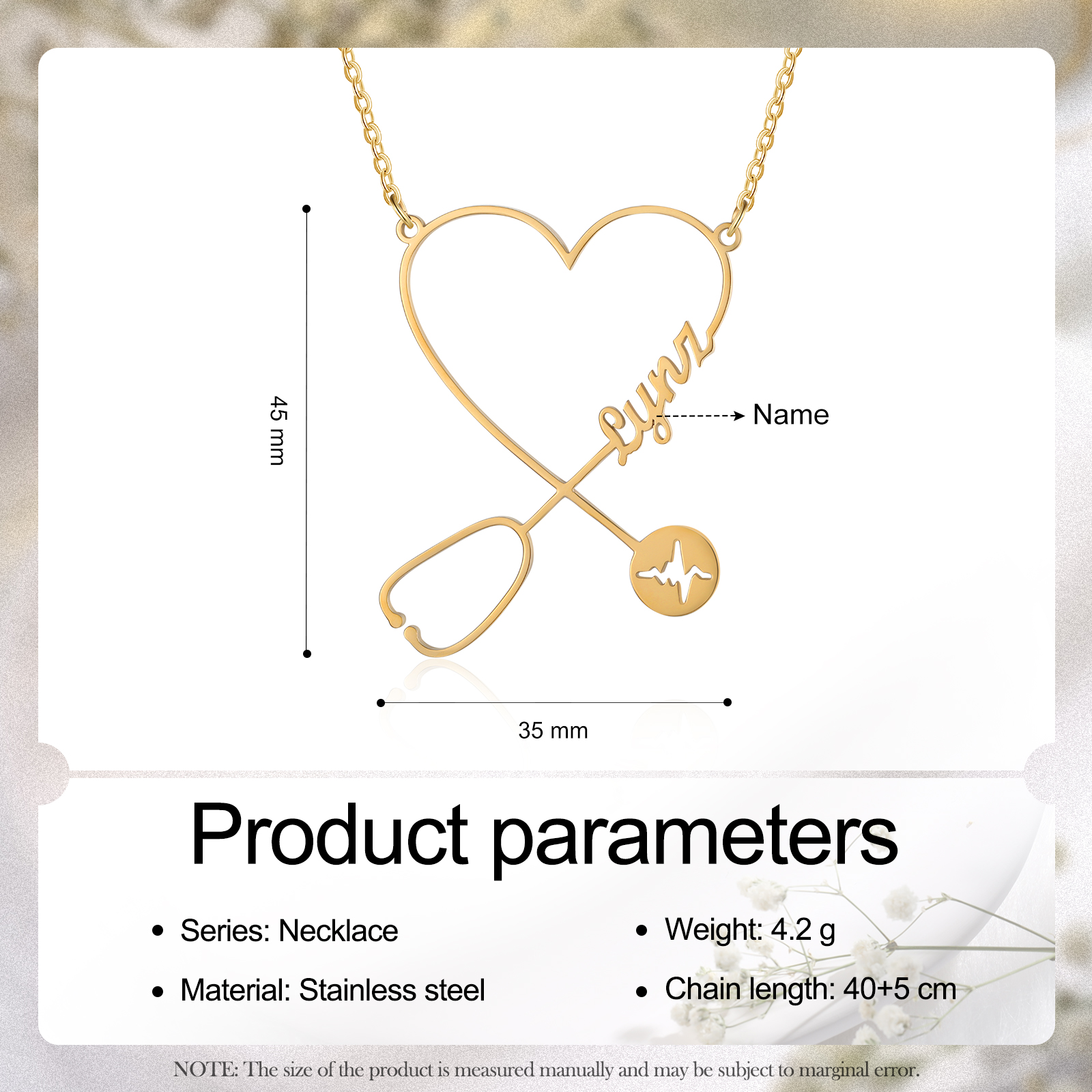 Stethoscope Name Necklace Heart Shape Personalised Name Necklaces Gift for Nurse-Jessemade AU