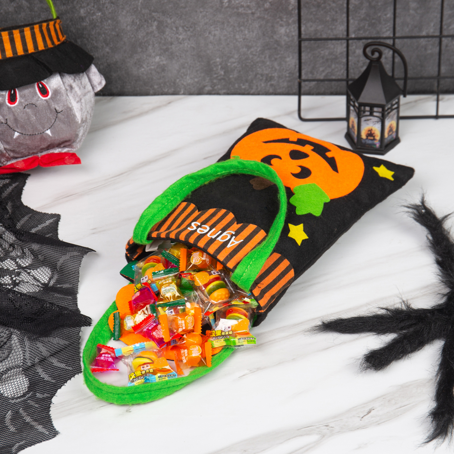 Personalised Halloween Tote Bags Custom 1 Name Tote Bag Halloween Candy Bag for Kids-Jessemade AU