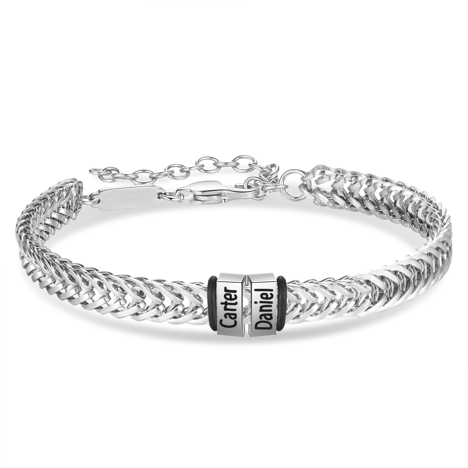 Personalised Men's Beaded Bracelet Custom 3 Names Adjustable Bracelets Stainless Steel Gifts for Him