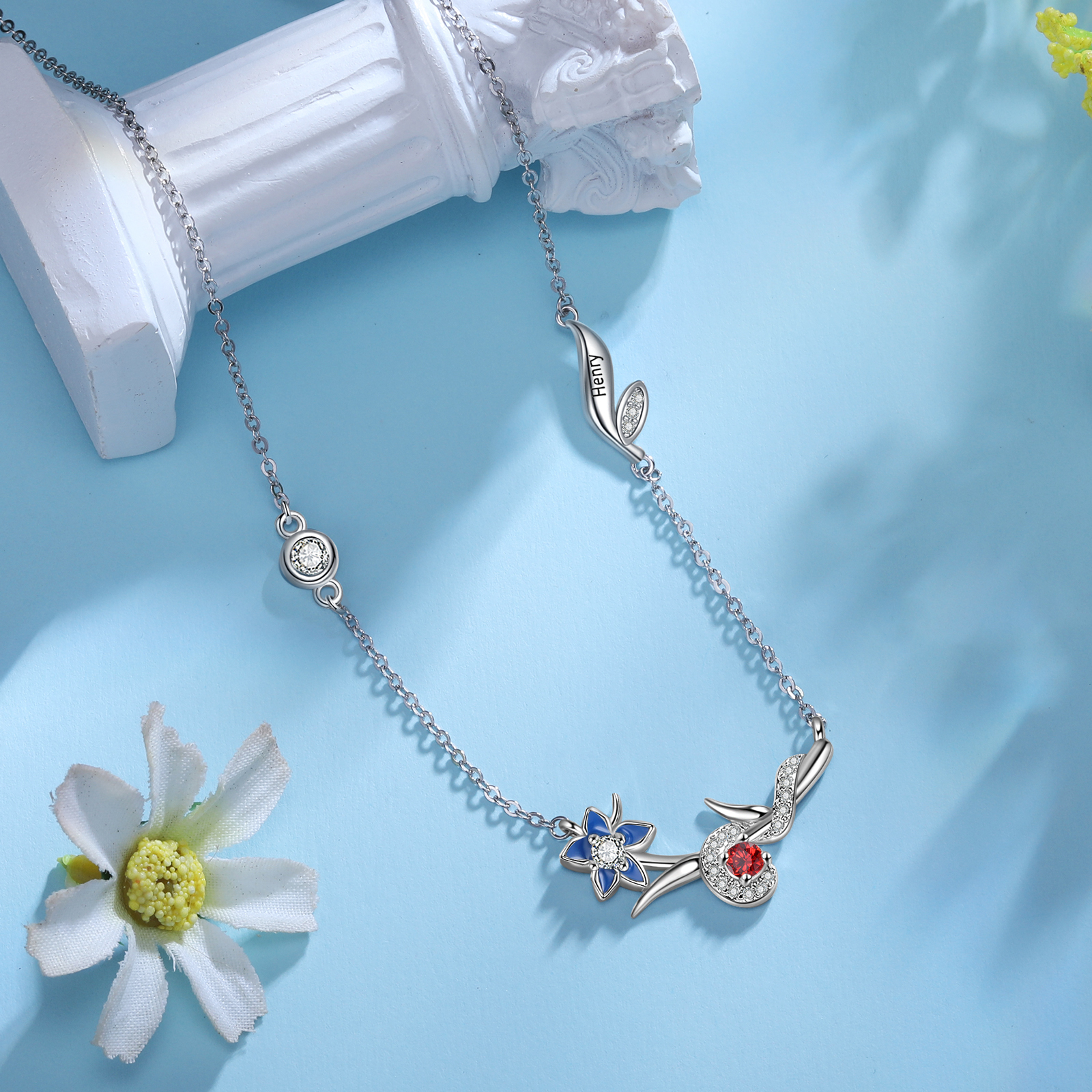 Personalised July Birthflower Necklace With Birthstone Best Gift For Her-Jessemade AU