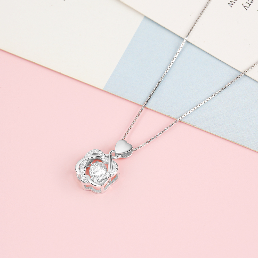 Valentine's Day Gifts 925 Sterling Silver Double Heart Dancing Necklace With Whole Rose Gift Box-Jessemade AU