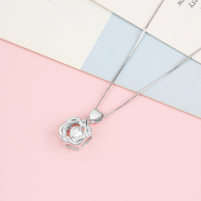 Valentine's Day Gifts 925 Sterling Silver Double Heart Dancing Necklace With Whole Rose Gift Box-Jessemade AU