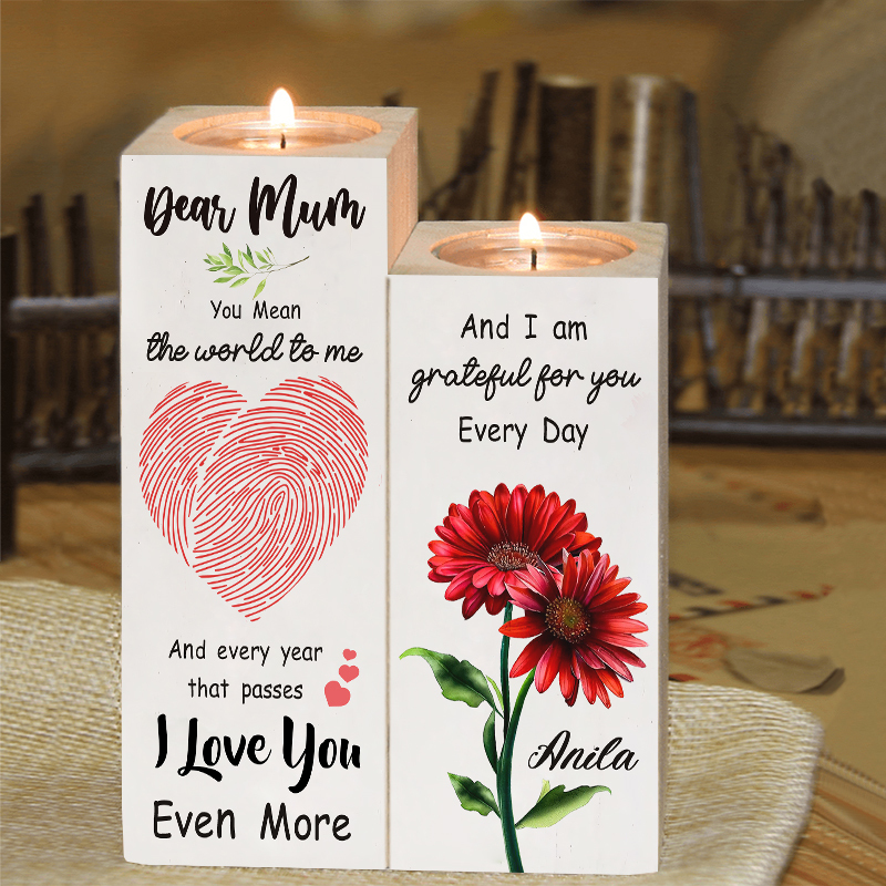 Dear Mum Candle Holder Custom Name Wooden Candlestick - You Mean The World To Me-Jessemade AU