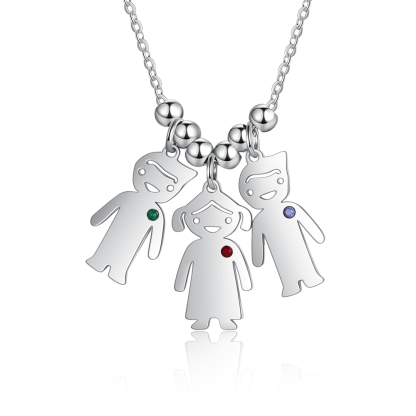 Personalised Kids Charm Necklace With 3 Birthstones Engraved Names Gift For Mother-Jessemade AU