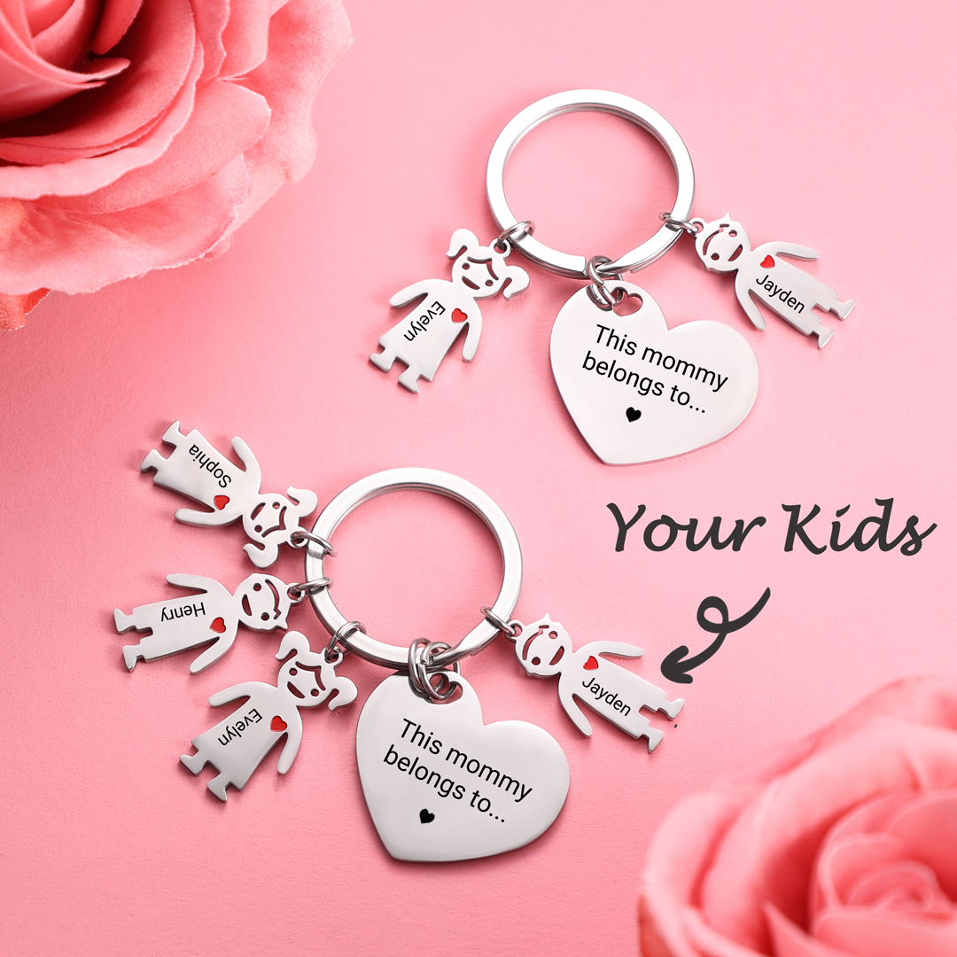 Personalised Heart Keychain With Engraved 1 Kid's Names Charm "This Mummy Belongs to" Mother's Day Gifts For Mum-Jessemade AU