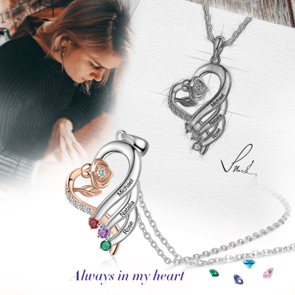 Personalised Flower Necklace With 3 Birthstones Engraved Names Necklace Gift For Women-Jessemade AU