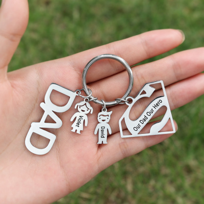 Personalised 3 Kid Charm Keychain with Superman Sign Keyring for Dad-Jessemade AU