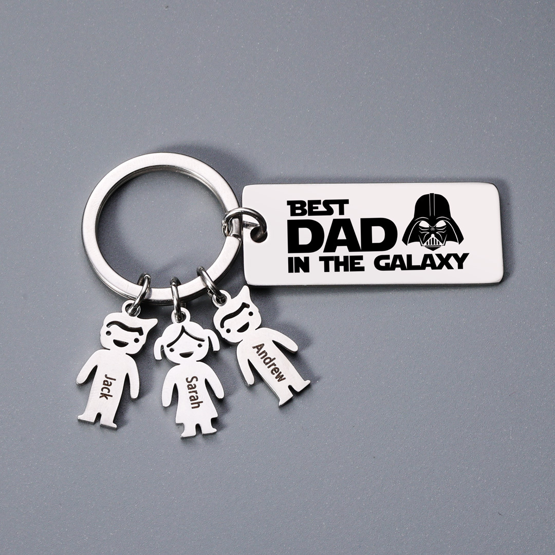 Personalised Best Dad in The Galaxy Keychain with 3 Kid Charms Father's Day Gift-Jessemade AU