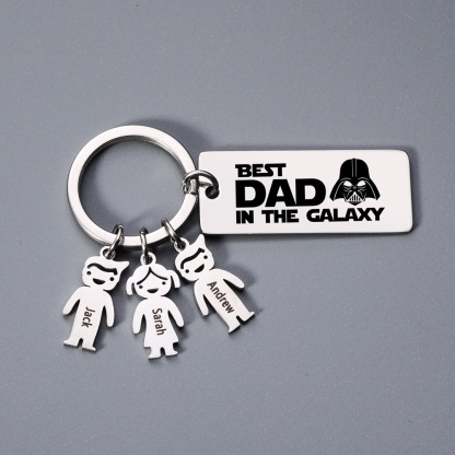 Personalised Best Dad in The Galaxy Keychain with 3 Kid Charms Father's Day Gift-Jessemade AU