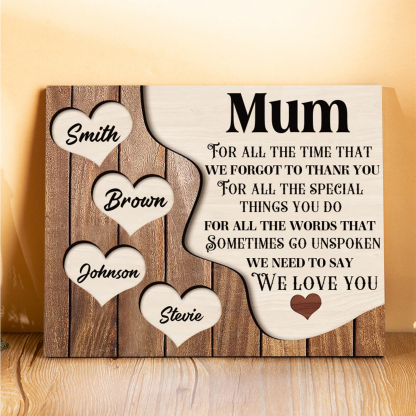 4 Names - Personalised Mum Wooden Plaque Custom Names Home Decoration Hearts Gift for Mother-Jessemade AU