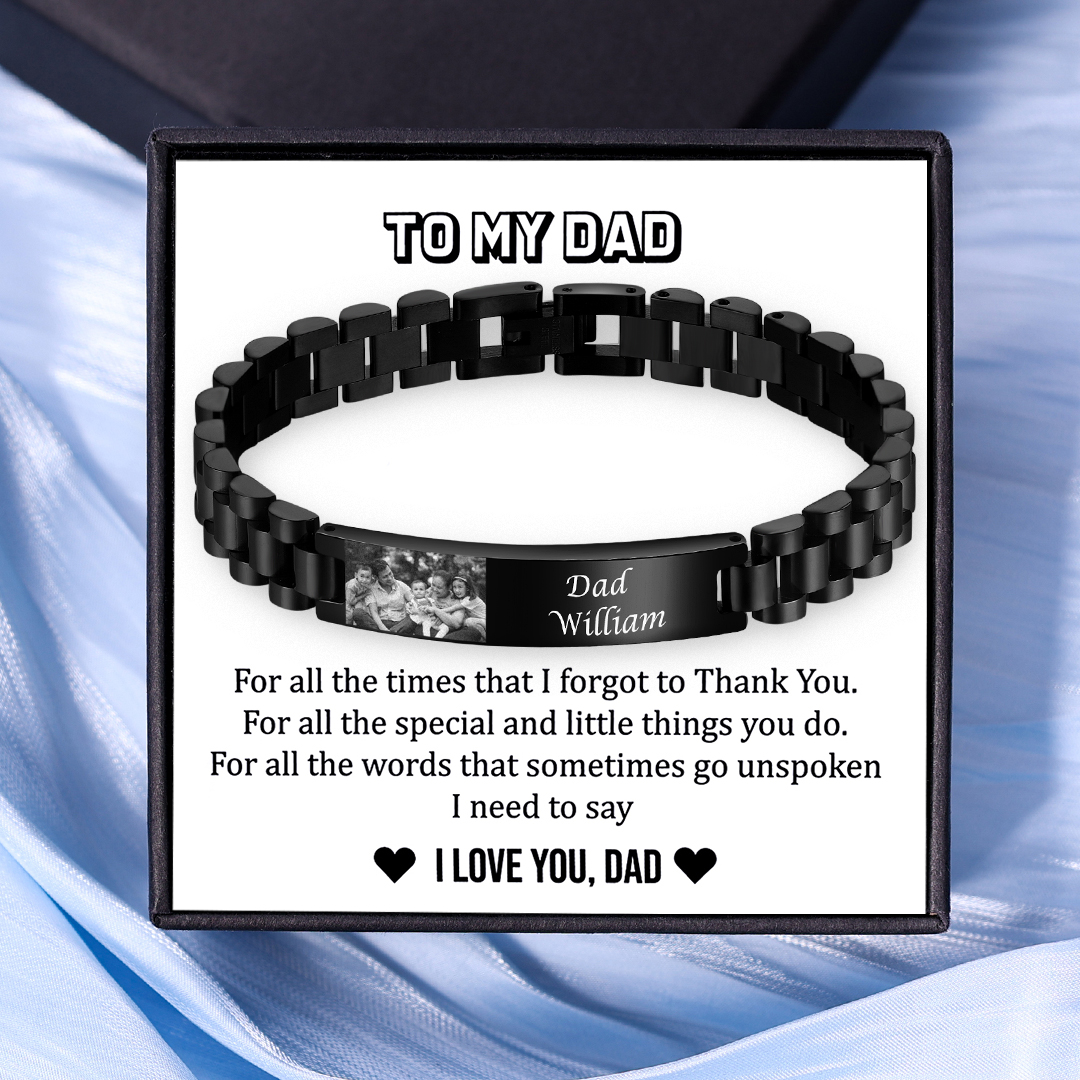Personalised ID Bar Bracelet Customised with 2 Names & 1 Photo Bracelet Black Bracelet Father's Day Gift-Jessemade AU