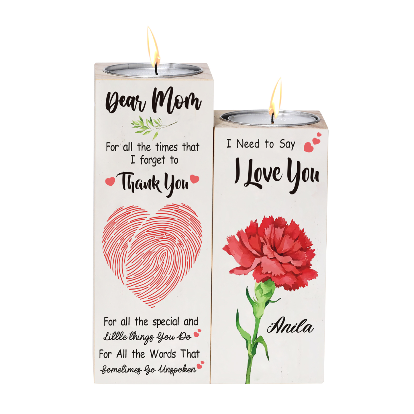 Dear Mum/Mom Candle Holder Custom Name Wooden Candlestick - For All The Times That I Forget To Thank You-Jessemade AU