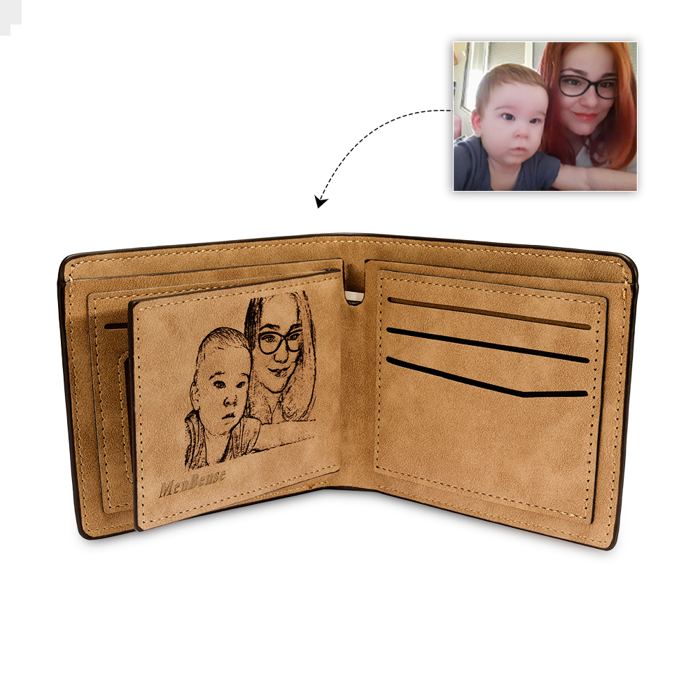 Personalised Leather Wallet Engraved Photo Short Purse Folding Wallet Gifts For Men-Jessemade AU