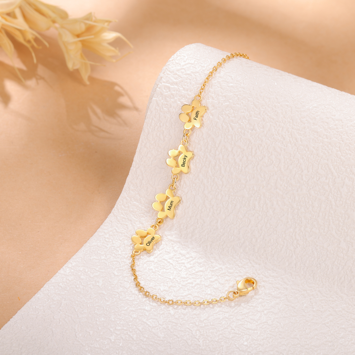 Pet Paw Custom 4 Names Bracelet Gold Adjustable Bracelet Dog Cat Paw Personalised Birthday Gift for Her-Jessemade AU
