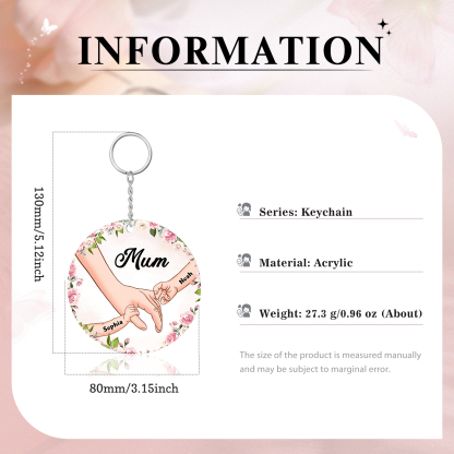2 Names - Personalised Acrylic Keychain Custom 1 Text Holding Hands Family Hanging Ornaments Gift for Mum/Grandma-Jessemade AU