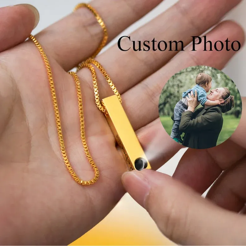 Personalised Projection Necklace Love Style 3D Bar Photo Necklace Gifts For Men-Jessemade AU