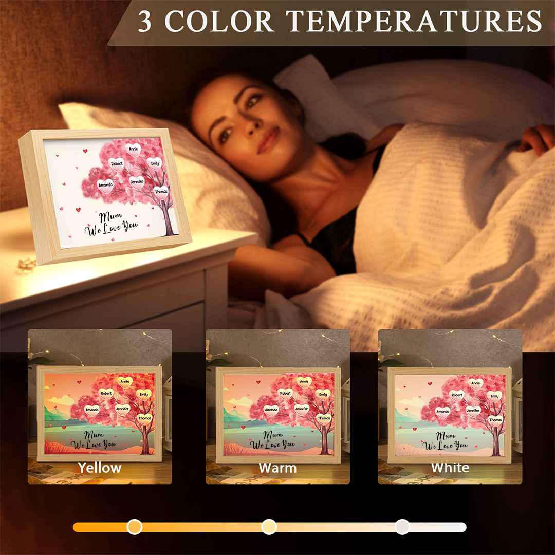 Personalised Frame Night Light Custom 1 Text & 6 Names Pink Family Tree Ornament Gifts for Mother/Grandma-Jessemade AU