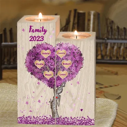 Personalised Family Tree Candle Holder Custom 6 Names Wooden Candlesticks-Jessemade AU