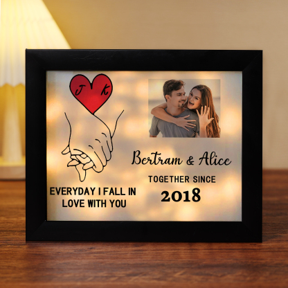 Personalised Photo Frame Custom 2 Names & 2 Letters & Date & Text Frame With Night Light Anniversary Gift For Her - Everyday I Fall In Love With You-Jessemade AU
