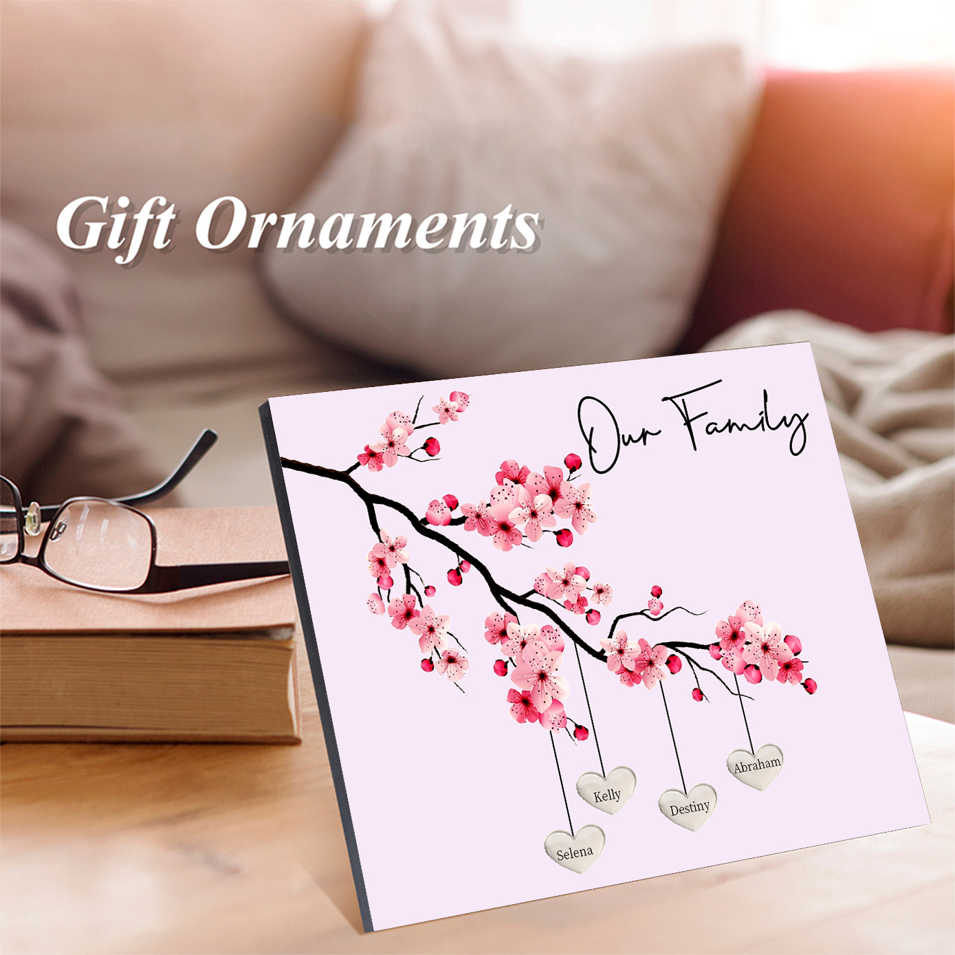 Personalised Plum Blossom Family Tree Picture Board Keepsake Wood Signs Photo Frame Engrave 4 Names-Jessemade AU