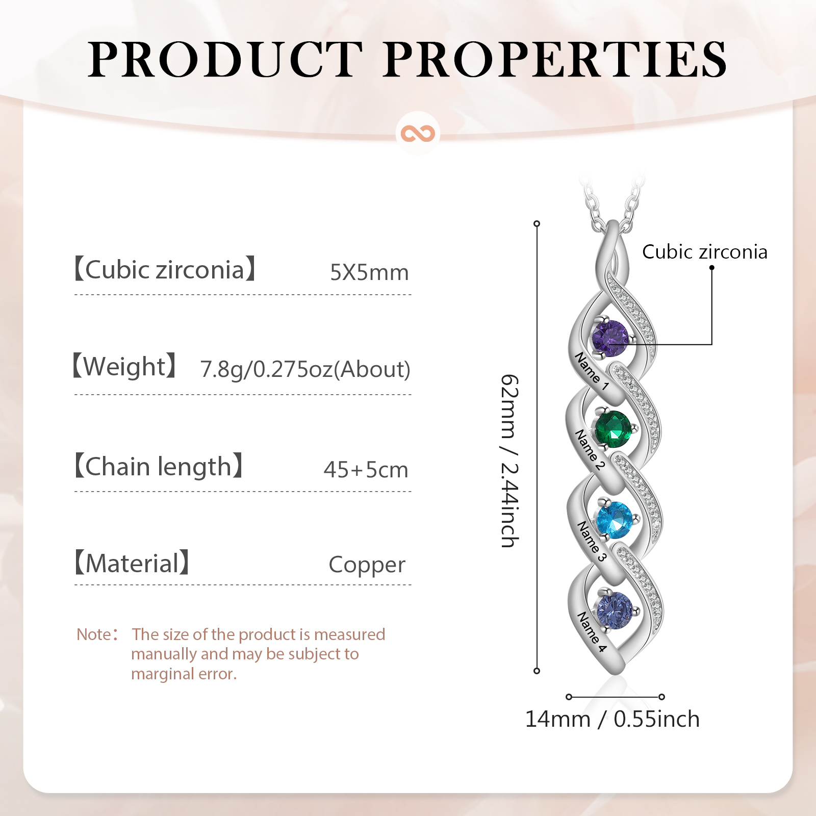 Personalised Twisted Pendant Necklace Custom 4 Birthstones & 4 Names Necklace Gifts for Her-Jessemade AU