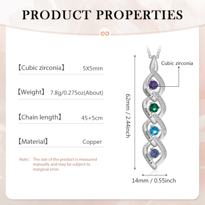 Personalised Twisted Pendant Necklace Custom 4 Birthstones & 4 Names Necklace Gifts for Her-Jessemade AU