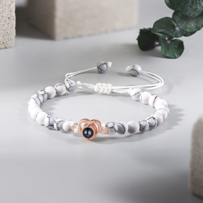 Personalised Projection Beaded Bracelet Customised Photo Bracelet White Adjustable Bracelet Personalised Gift for Couples-Jessemade AU