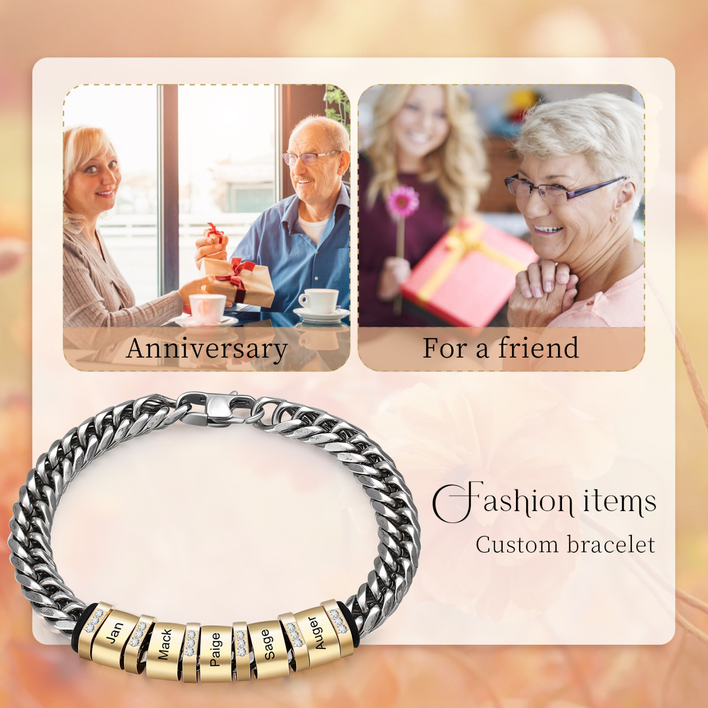 Personalised Cuban Chain Bracelet Customised Name Bracelet with 5 Beads-Jessemade AU