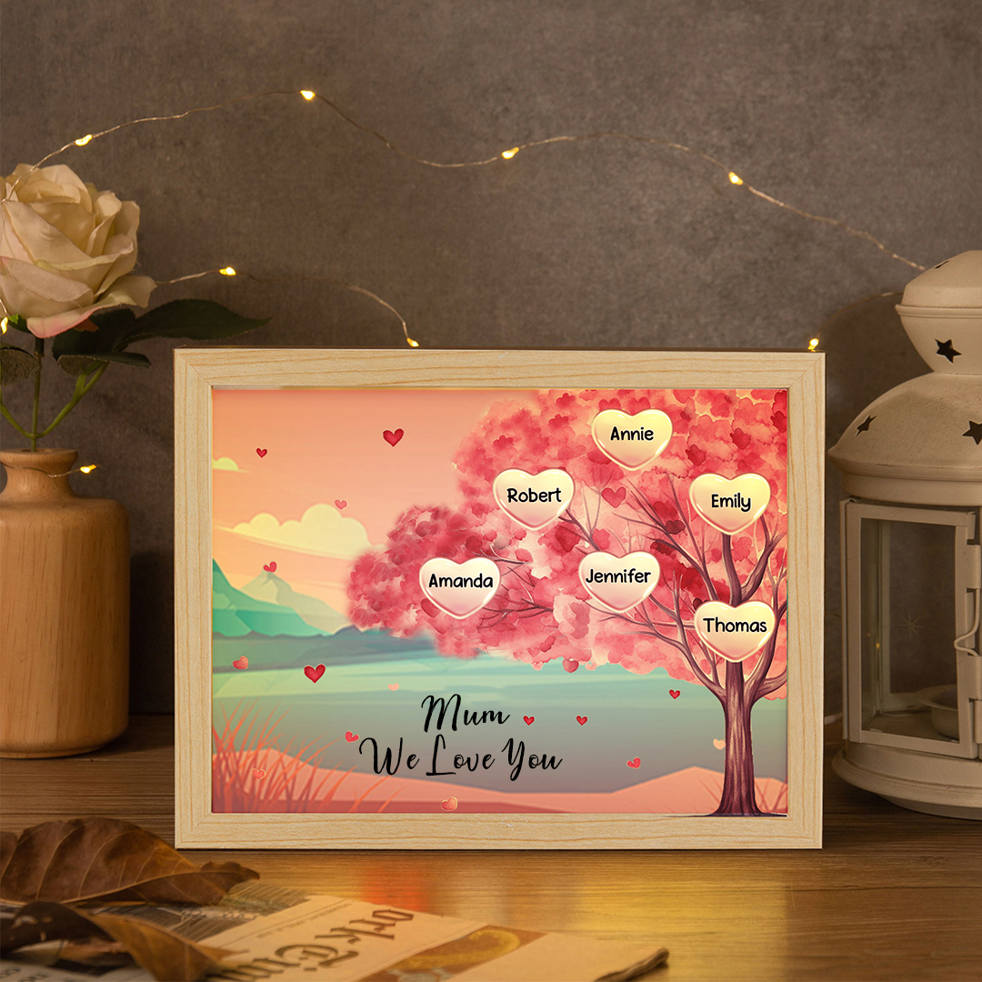Personalised Frame Night Light Custom 1 Text & 6 Names Pink Family Tree Ornament Gifts for Mother/Grandma-Jessemade AU