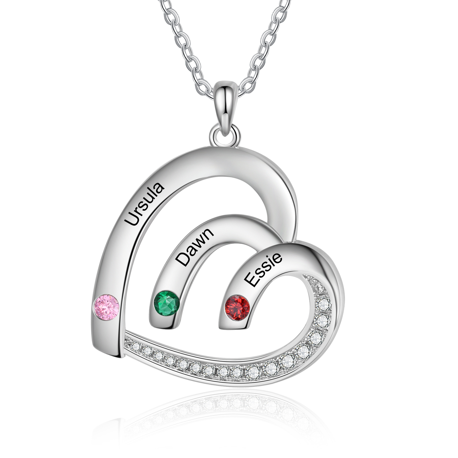 Personalised Heart Pendant Necklace Custom 3 Birthstones & 3 Names Necklace Gifts for Her-Jessemade AU