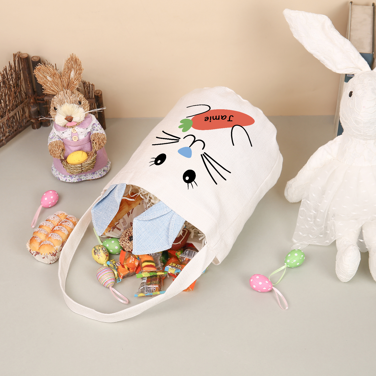 Personalised Bunny Tote Bag Custom Name Bunny Bucket Bag Easter Gifts for Kids-Jessemade AU