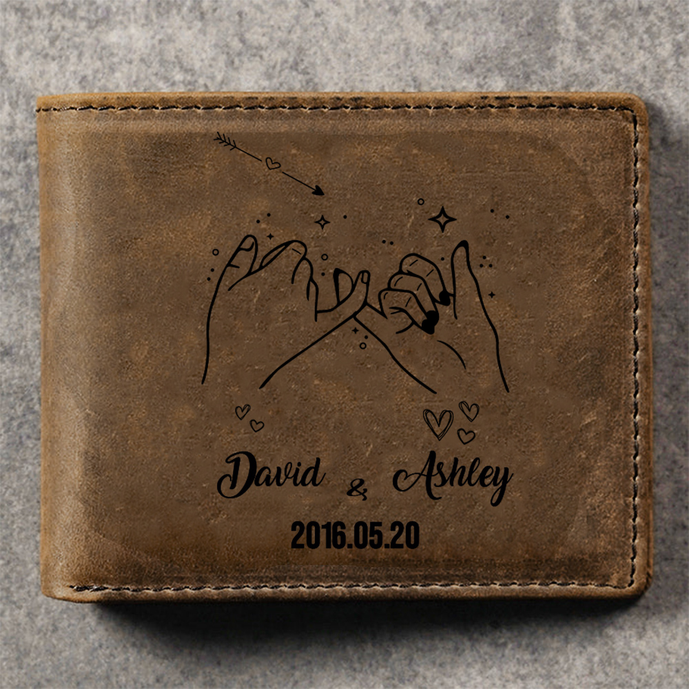 Personalised Leather Wallet for Men Customised 2 Names & Date Wallets Pinky Swear Creative Gifts for Husband/Boyfriend-Jessemade AU
